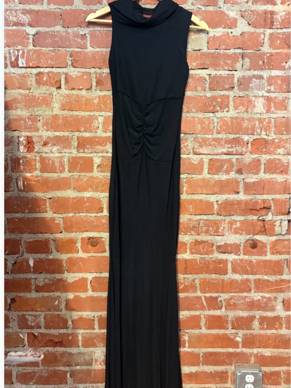 Black Sleeveless Mock Neck Maxi Dress Ruched Waist Gown